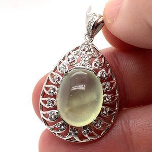 Prehnite 12.40ct White Gold Finish Silver Pendant